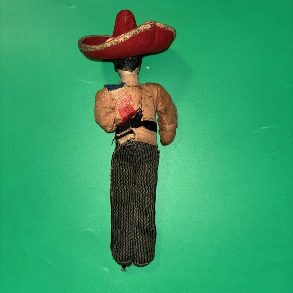 VTG 10" Folk Doll Mexican Sombrero Poncho Serape Fiesta Carnival Cloth Hand Made - Picture 5 of 7